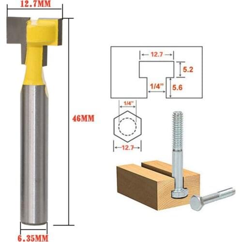 1pc Woodworking Tool 1/4 Inch Shank Carbide T Slot Lock Hole Cutter Router Bit Wood Milling Cutter Tool 1/2inch Diameter