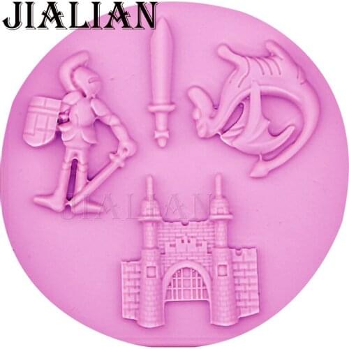 HOT Selling Dragon castle soldier fondant 3D silicone decoration mold DIY Cake Decorating Tools cooking Baking mould T0528