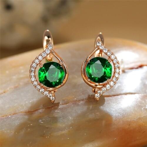 Dainty Crystal Geometry Wedding Earrings Luxury Female Green Zircon Blue Stone Earrings Charm Gold Color Hoop Earrings For Women