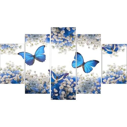 Painting Butterfly Flower Diamond Full Round Drill 5D 5 Pcs Home Decor Cross Stitch Wall Art Craft Embroidery Scenery Pictures