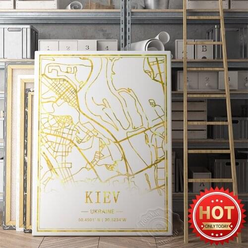 Kiev Ukraine Art Map Poster, Worlds Tavel Map Commemorate Decor Prints, Nordic Simple Sofa Television Background Decor Mural