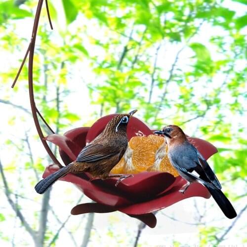 Bird Feeder Lotus Shaped Feeding Apparatus Decorative Pendants Metal Artware for Garden Courtyard
