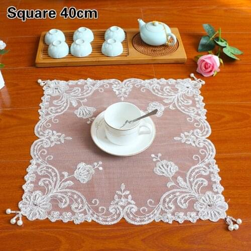 Square European Lace Embroidered Beaded Pendant Coaster Balcony Bedroom Round Table Food Snack Jewelry Box Antique Cover Towel