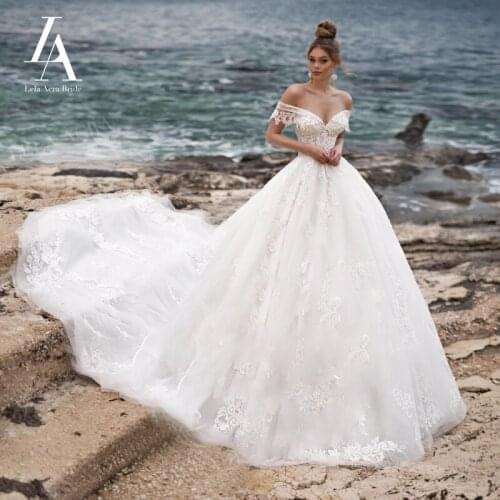 LelaAcra Beaded Wedding Dress 2021 Sweetheart Appliqued Royal Train Bridal Gown Vintage Princess N104 Plus Size Vestido De Novia