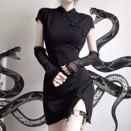 Summer China improved cheongsam Girl Black Sexy Dress small short womens wear