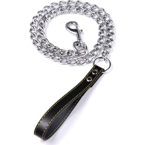 Metal Chain Dog Lead With Leather Dog Harness Leash Style Handle Strong Control Leash Outdoor Security Training Dog Harness Supp