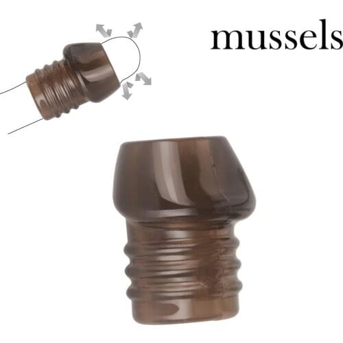 Mussels Durable Silicone Reusable Condoms Penis Sleeve Glans Rings Extender With Thread Foreskin Ring For Male Cock Enlargement