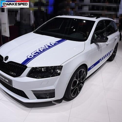 1set Car Body Sticker Hood Bonnet Door Side Skirt Stripes For-Skoda Octavia Racing Sport Graphics Both Side Auto Accessories