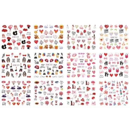 Valentines Day Love Nail Art Decals 12Sheets lipstick/Lips/Crown/Heart Romantic Water Transfer Nail Decals Sexy Stickers BY789