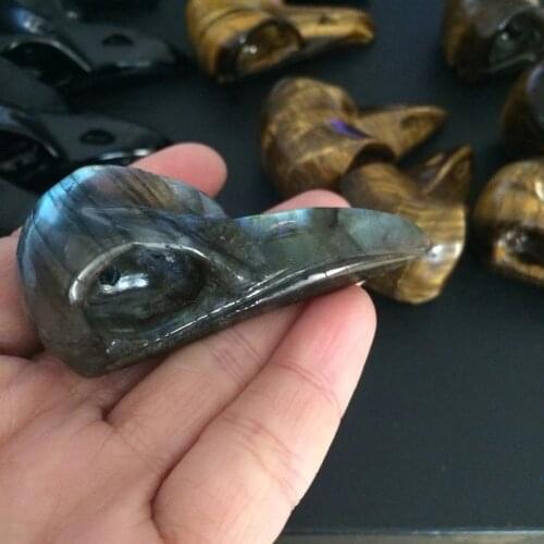 Natural labradorite carved raven skull Rock crystal animal statue for decoration