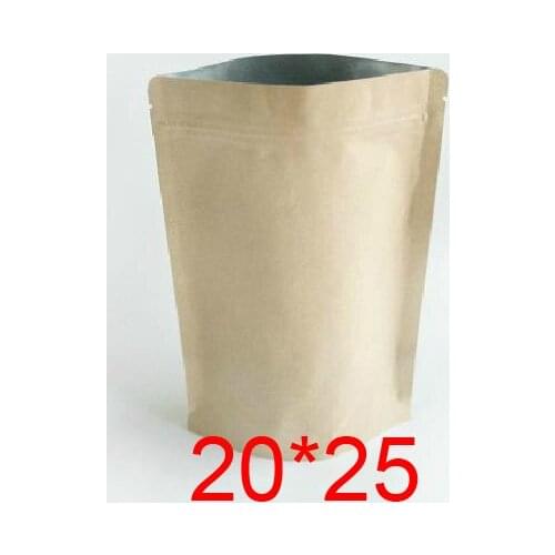New Free Shipping 50pcs/lot 20*25 20cm width 25cm length High Quality Kraft Paper Stand Up Pouch With Zipper Bags Paper Packagin