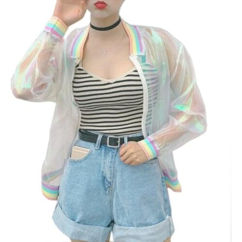 New Fashion Women Jacket Summer Sunproof Women Coat Clear Iridescent Transparent Jacket
