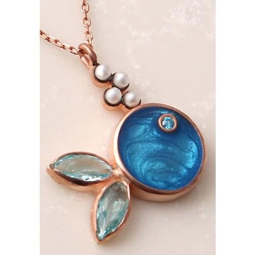 Womens Blue Cabochons Necklace
