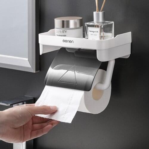 Plastic Toilet Paper Holder Wall Mount Roll Paper Storage Rack Multi-function Paper Towel Rack Bathroom Holder Storage Rack