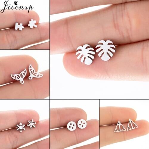 Jisensp Fashion Creative Stainless Steel Earrings Bohemian Style Palm Leaves Stud Earrings Statement Jewelry for Women Best Gift