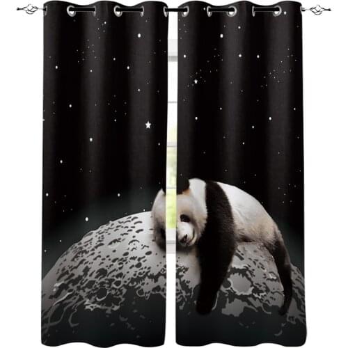 Moon Night Sky Panda Window Treatments Curtains Valance Room Curtains Large Window Window Curtains Living Room Bathroom Bedroom