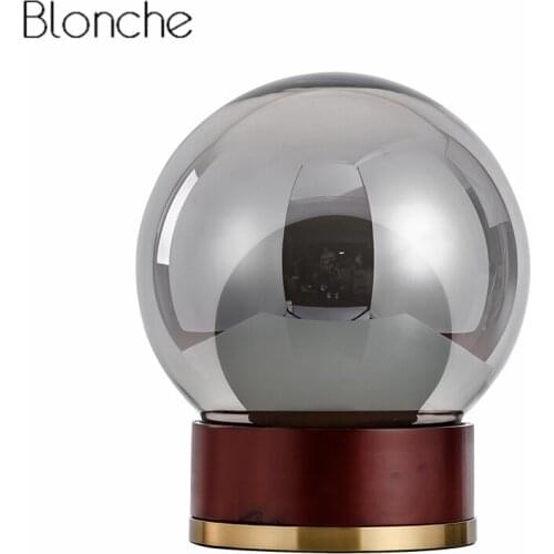 Nordic Glass Ball Table Lamp Wood Base Led Standing Desk Light for Bedroom Reading Home Decor Modern Lighting Fixtures Luminaire
