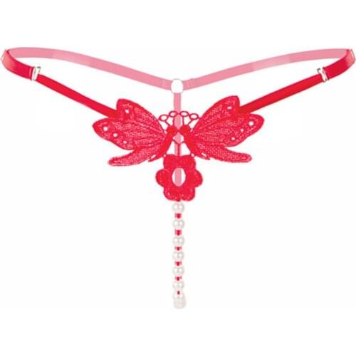 Women Sexy Pendant Thong Embroidery Pearl G String Adjustable Panties Low Waist Underwear BeadsTanga Massage Lingerie