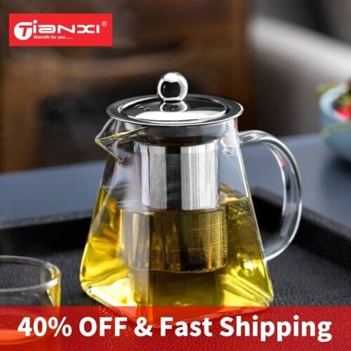 TIANXI 950ml Glass Teapot Square Heat Resistant Borosilicate Glass Teapot With Tea Infuser Filter Milk Flower Tea Pot