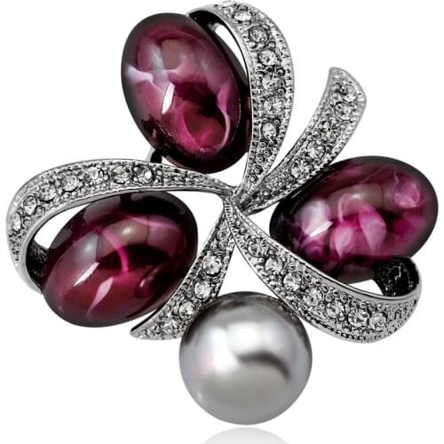New Simple High Quality Imitation Pearl Rhinestone Stone Clover Brooches Pins for Women Fashion Corsage Jewelry Accessories