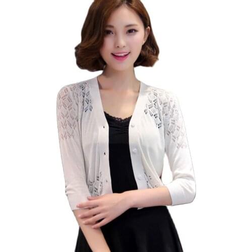 2020 Real Cotton Women Sweaters And Cardigan Female Summer New Korean V Small Shawl Collar Jacket Sweater Sunscreen Conditioner