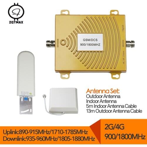 ZQTMAX GSM DCS Dual Band 2g 4g Moblie Signal Amplifier 65dB LTE Data signal booster with Indoor outdoor antenna accessories
