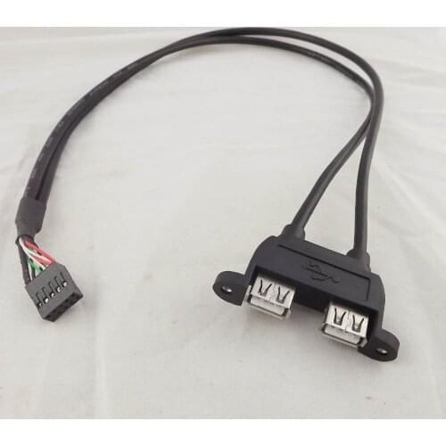 1pcs 50cm Dual USB 2.0 A Female Panel Mount To 10 Pin 0.1" Header Motherboard Cable