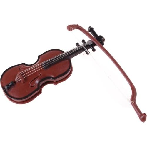 1PCS Music Instrument DIY 1/12 Dolls House Wooden Violin with Case Stand Plastic Mini Violin Dollhouse Crafts