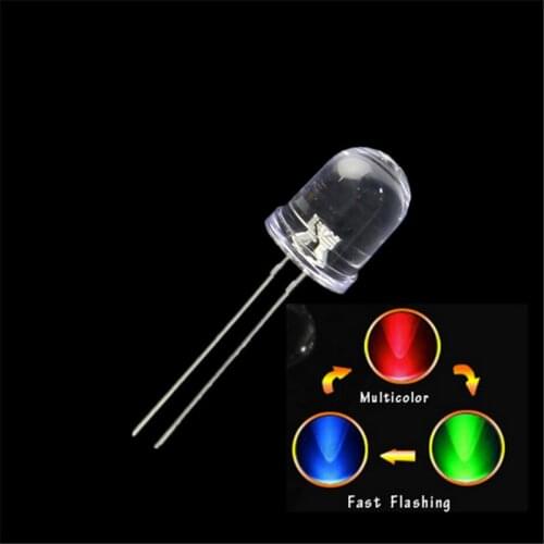 250pcs LED 10mm Round RGB 2pin Slow Flashing or Fast Flashing LEDs DIY Transparent light-emitting diode Red Green Blue