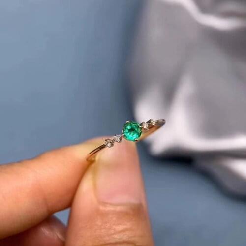 2021 hot Fine Jewelry 925 Sterling Silver Natural Emerald Ring Lovely Girls Ring Support Test Hot Selling