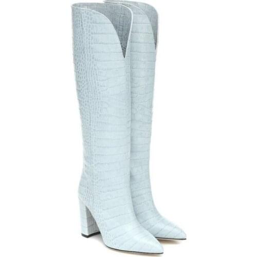 2021 spring womens boots New brand Snakeskin Genuine Leather Knee-high boots shoes woman Pointed Toe Rome Modern Boots botas de