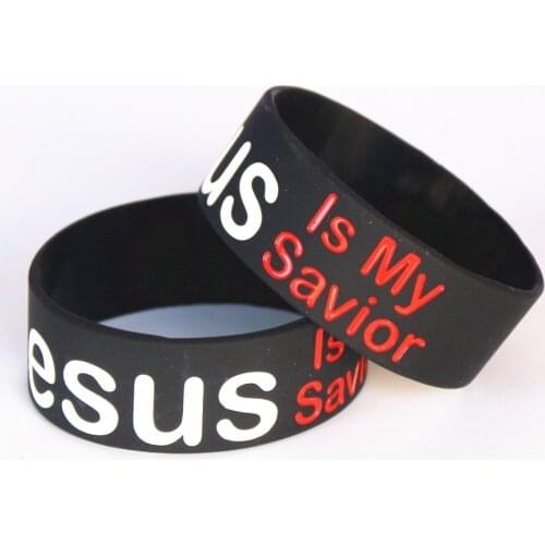 25PCS Famous Jesus Is My Savior Silicone Wristband Wide Black Rubber Silicone Bracelets&Bangles Reminder Gifts Wholesale SH111
