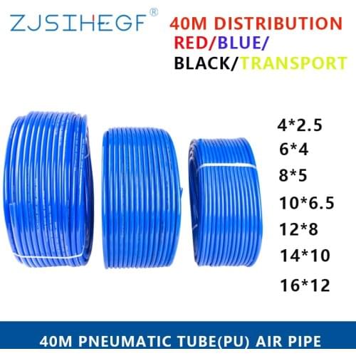 40 Meters Pneumatic Black Transport OD 4/6/8/10/12/14/16mm ID 2.5/4/5/6.5/8/10/12mm Red Blue Pu Pipe Air Tubing Hose Filter