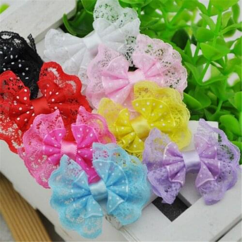 40PCS Ribbon Trim Bows Flowers W/ Rhinestone Appliques Wedding E88