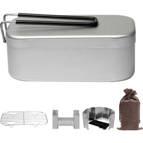 5PCS 800ml Camping Lunch Box Set With Stove Steaming Rack Tableware With Aluminum Bowl Outdoor Food Storage Container