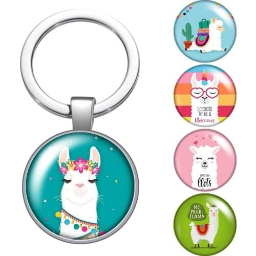 Alpaca NO PROB LLAMA glass cabochon keychain Bag Car key chain Ring Holder Charms silver color keychain for Men Women Gifts