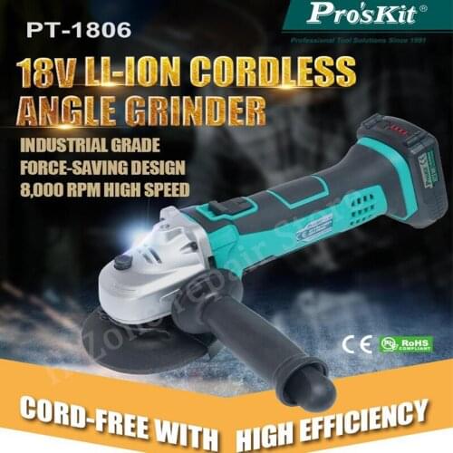 ProsKit PT-1806G18V cordless impact variable speed angle grinder is suitable for DIY power tool cutting and polishing machine