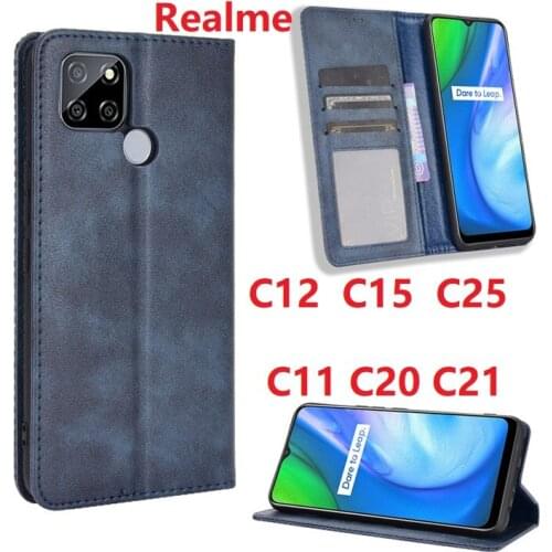 Wallet PU Leather For Realme C20 C21 C12 C15 C25 Case Magnetic Book Stand Flip Card Protective Cover