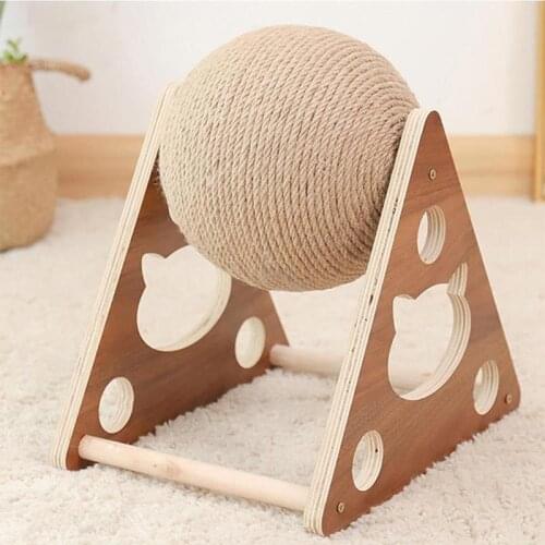 Wooden Cat Scratcher Scratching Post Ball Hand Wrapped Sisal Rope Cats Grinding Claw Toy Kitten Climbing Frame Resistant Toys