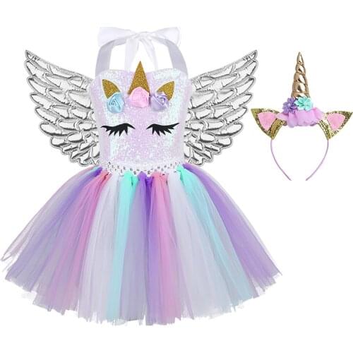 Kids Cosplay Dresses Girls Halter Neck 3D Flowers Shiny Sequins Mesh Tutu Dress Childrens' Cartoon Animal Roleplay Costume