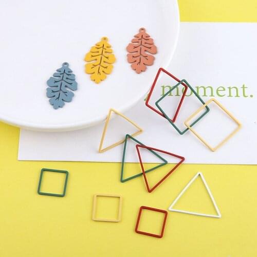 DIY Jewelry Findings Ornament Accessories Colorful Enamel Alloy Leaf Rectangle Triangle Square Alloy Earring Pendant Charm 10pcs