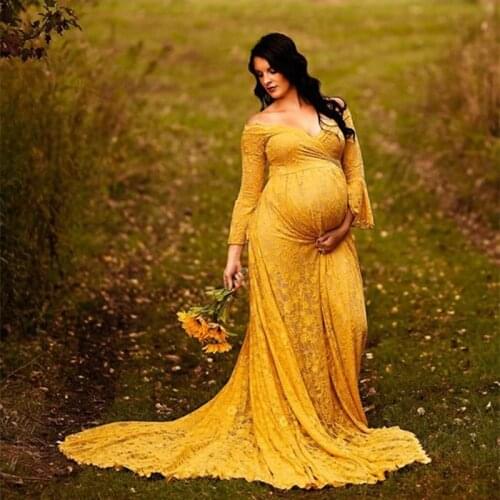 Long Tail Lace Maternity Dresses For Photo Shoot Baby Shower Dress Pregnant Dress Robe Grossesse Shooting Photo