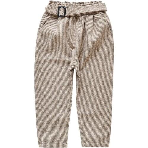 Girls' Retro British Gingham Pants Autumn and Winter Casual Trousers Loose Leggings Harem Woollen Trousers 5-12 Ages