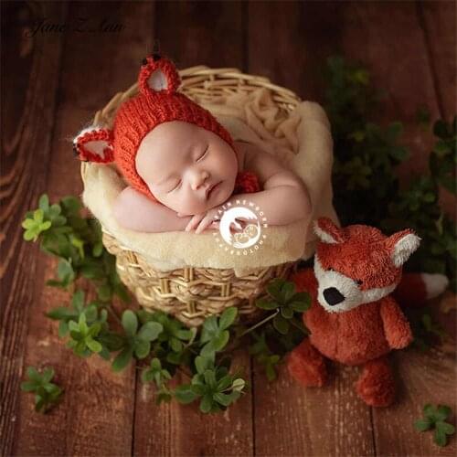 Jane Z Ann Newborn cute fox doll modeling photography simulation green plant rattan props basket combination