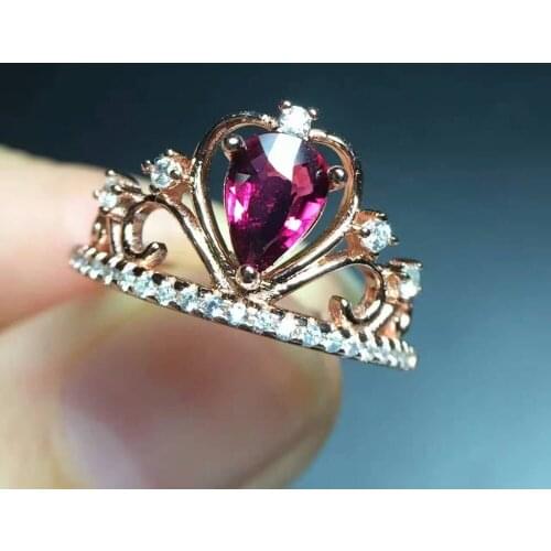 Natural red tourmaline gem Ring Natural gemstone ring S925 sterling silver trendy Elegant cut Crown women party fine Jewelry