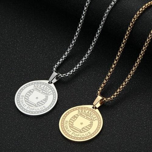 American States Collection Arkansas Pendant Necklace For Men Personal USA Jewelry Stainless Steel Gold Necklace