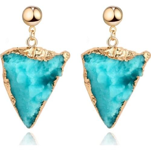 Korean Triangle Gold Imitation Natural Stone Resin Earrings Crystal Vintage Earrings for Women Birthday Wedding Gift Brincos