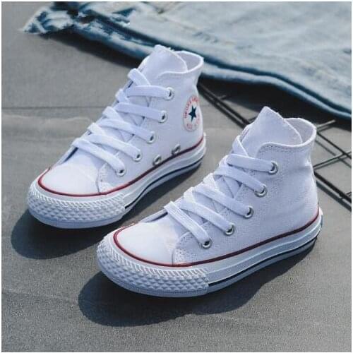 New Kids shoes for girl children canvas shoes boys sneaker Spring autumn girls shoes White High Solid fashion Children shoes