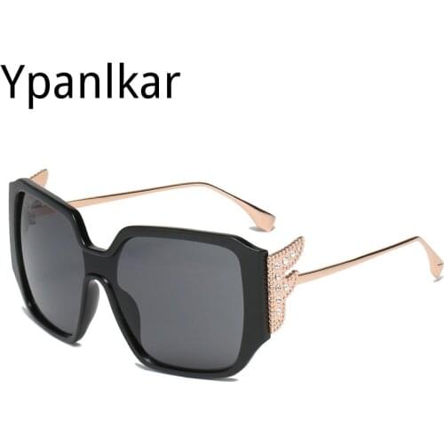 Square Fashion Sunglass Women Designer Luxury Diamond Wings Brand Vintage Oversized 2021 Sun Glasses Shades For Female Oculos