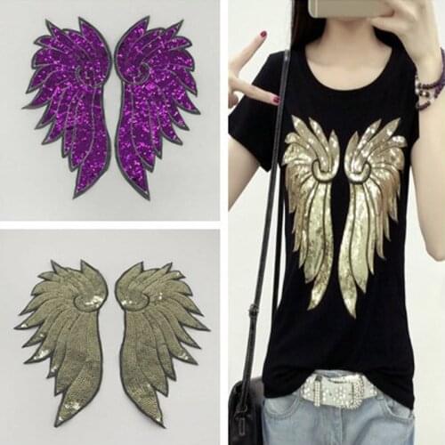 Fashion Cloth Patch Embroidery Clothing Accessories Sequins Embroidered Large Feather Wings Sen on Patches For Dress
